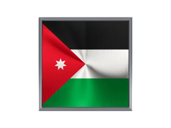 Square metal knappen med flagga av Jordanien — Stockfoto