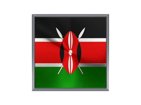 Botão de metal quadrado com bandeira de kenya — Fotografia de Stock