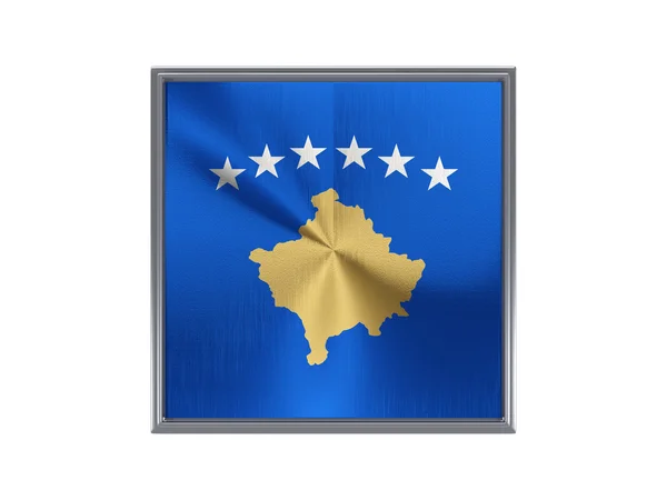 Kwadratowy metalowy przycisk z flaga Kosowa — Zdjęcie stockowe