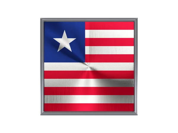 Square metal knappen med flagga liberia — Stockfoto