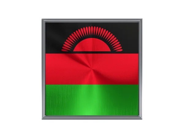 Square metal button with flag of malawi — Stock Photo, Image