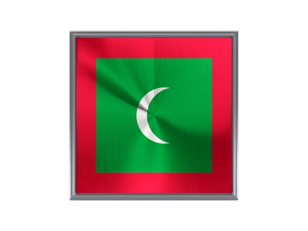 Botão de metal quadrado com bandeira de maldivas — Fotografia de Stock