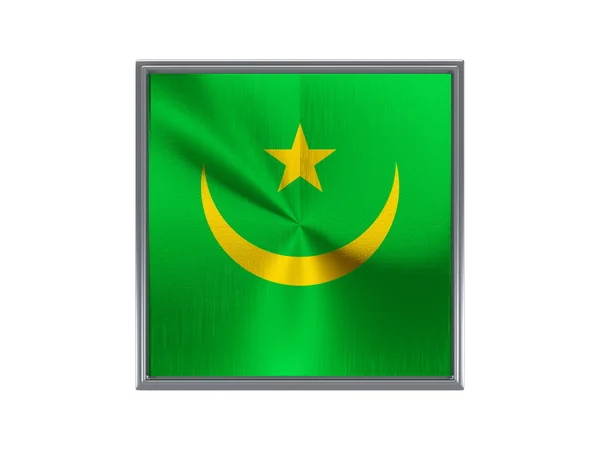 Botão de metal quadrado com bandeira de mauritania — Fotografia de Stock
