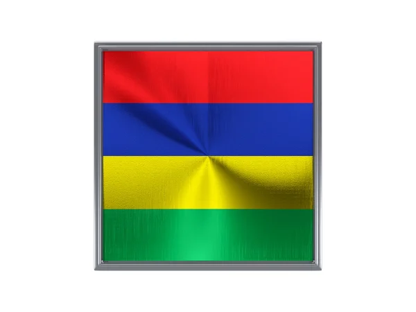 Botão de metal quadrado com bandeira de mauritius — Fotografia de Stock