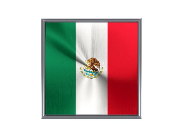 Botão de metal quadrado com bandeira de México — Fotografia de Stock