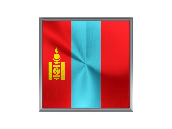 Vierkante metalen knop met vlag van Mongolië — Stockfoto