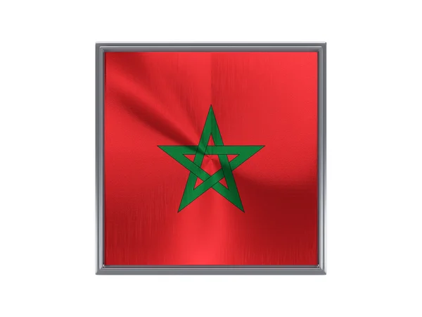 Квадратная металлическая кнопка с флагом Марокко — стоковое фото