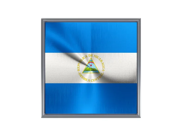 Botón cuadrado de metal con bandera de nicaragua — Foto de Stock