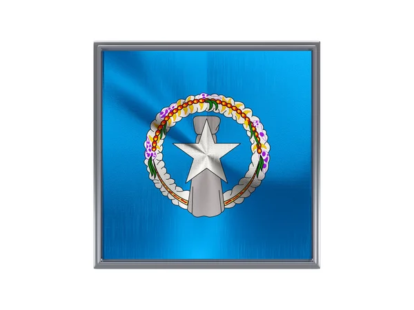 Kwadratowy metalowy przycisk z flaga Marianów Północnych — Zdjęcie stockowe