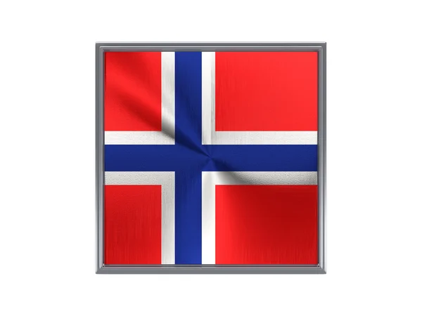 Quadratischer Metallknopf mit norwegischer Flagge — Stockfoto