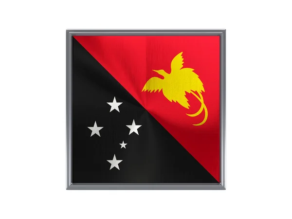 Botón cuadrado de metal con bandera de Papúa Nueva Guinea — Foto de Stock