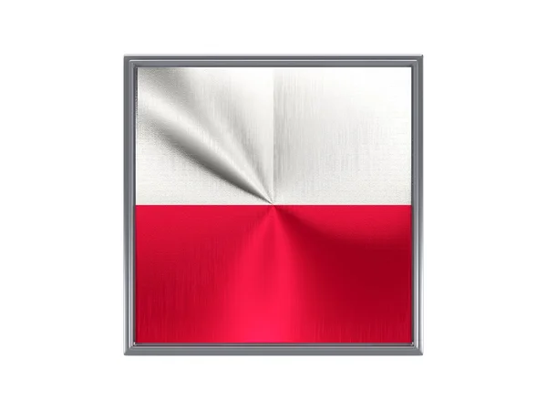 Botão de metal quadrado com bandeira de polônia — Fotografia de Stock