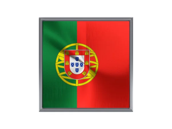 Botão de metal quadrado com bandeira de portugal — Fotografia de Stock