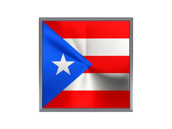 Kwadratowy metalowy przycisk z Flaga Portoryka — Zdjęcie stockowe