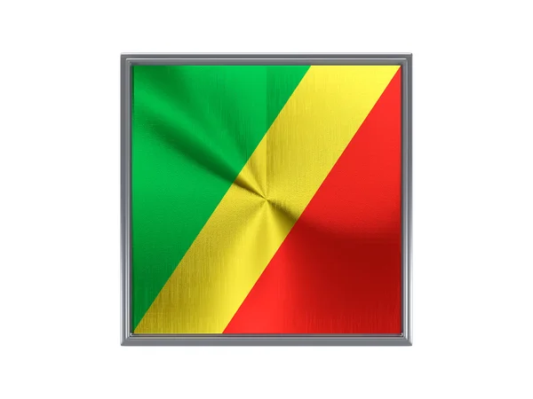 Kwadratowy metalowy przycisk z Flaga Republiki Konga — Zdjęcie stockowe