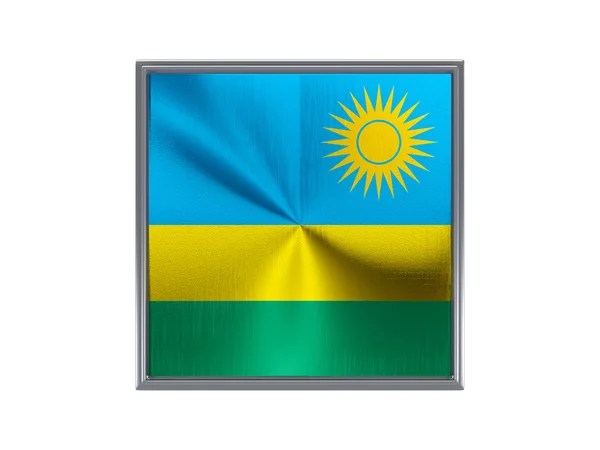 Vierkante metalen knop met vlag van rwanda — Stockfoto