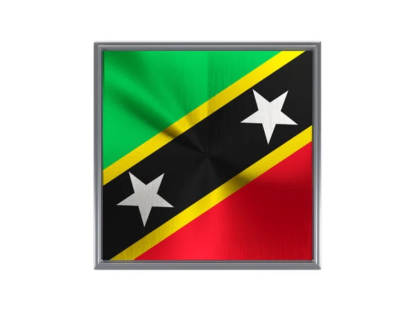 Vierkante metalen knop met vlag van saint kitts en nevis — Stockfoto