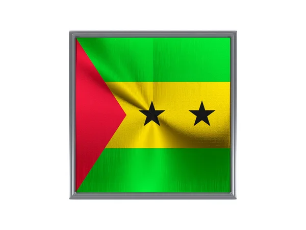 Square metal knappen med flagga sao tome och principe — Stockfoto