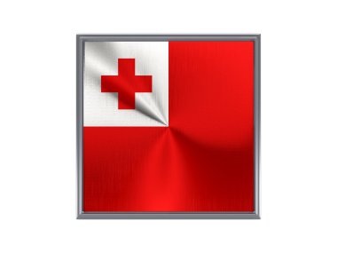 Square metal button with flag of tonga