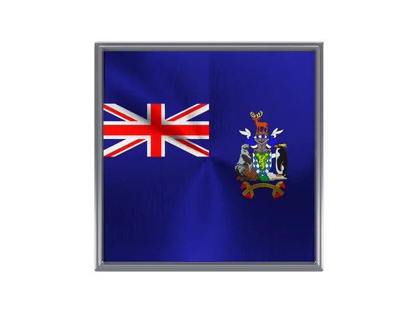 Quadratischer Metallknopf mit Flagge der südlichen Sandwichinseln — Stockfoto
