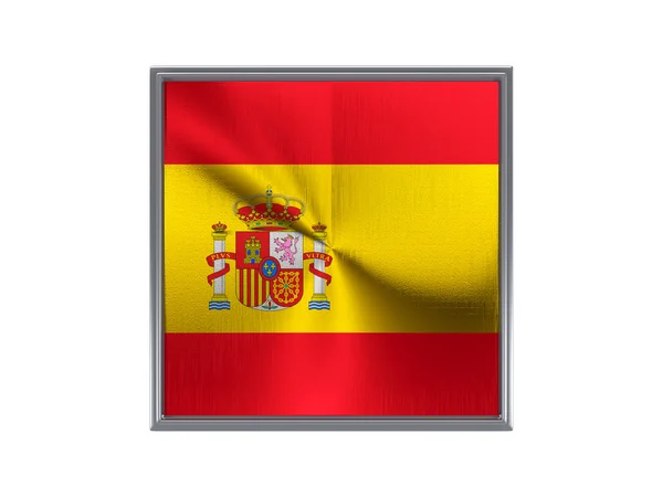 Square metal button with flag of spain — Stock Photo, Image