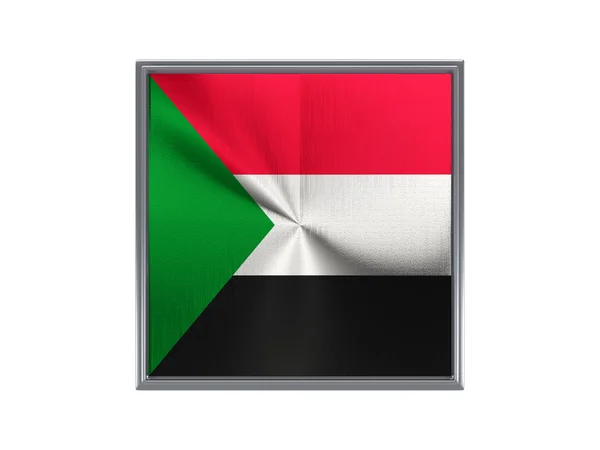 Square metal button with flag of sudan — 图库照片