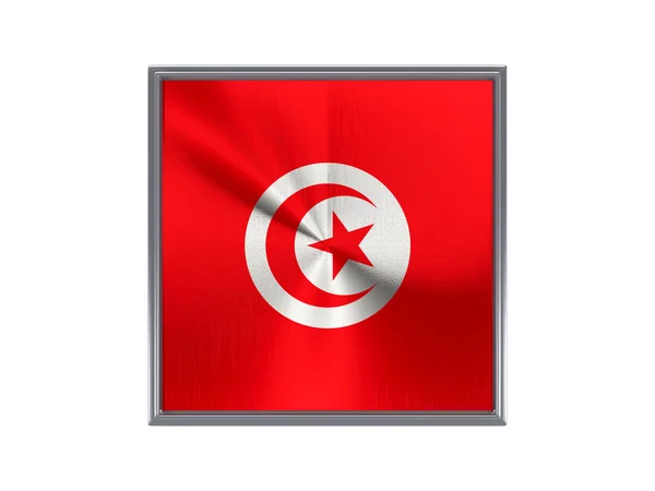 Square metal button with flag of tunisia — Stockfoto