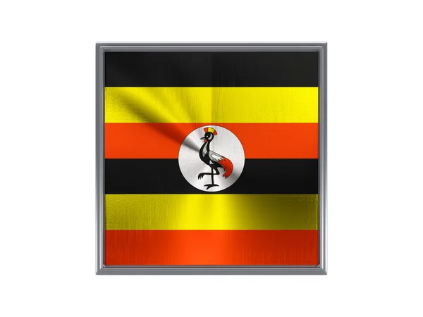 Quadratischer Metallknopf mit Flagge von Uganda — Stockfoto