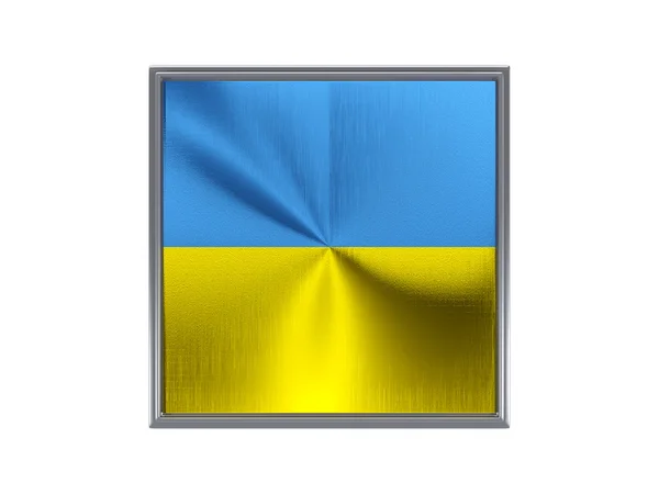 Square metal button with flag of ukraine — Stockfoto