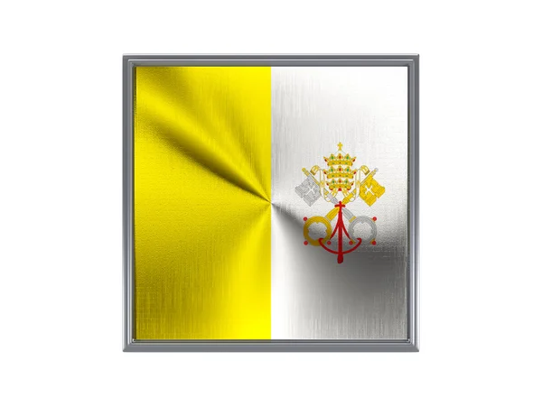 Square metal button with flag of vatican city — Stok fotoğraf