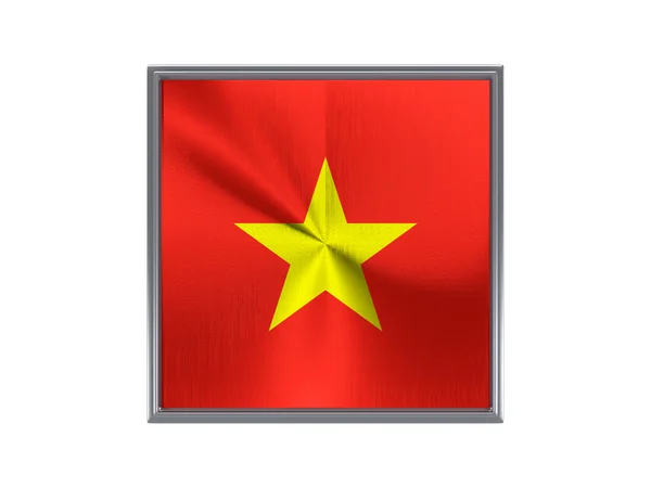 Square metal button with flag of vietnam — Stockfoto