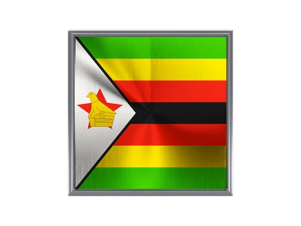 Square metal button with flag of zimbabwe — Stock fotografie