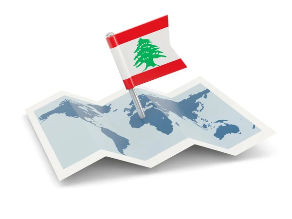 Carte avec drapeau du libanon — Photo