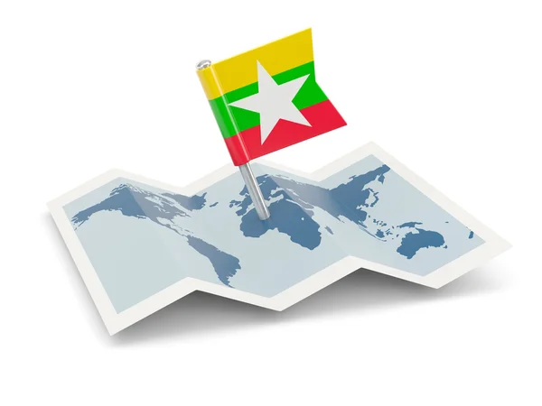 Mapa z flagą Myanmar — Zdjęcie stockowe