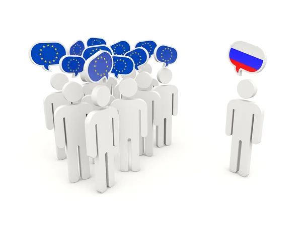 欧盟和俄罗斯国旗的人 — 图库照片