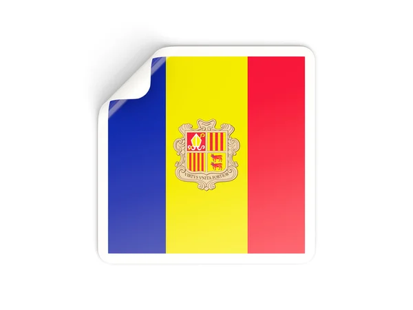 Etiqueta quadrada com bandeira de andorra — Fotografia de Stock