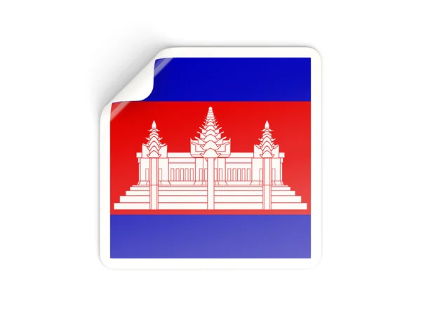 Etiqueta quadrada com bandeira de cambodia — Fotografia de Stock