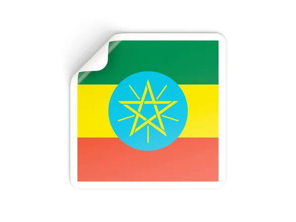 Fyrkantiga klistermärke med flagga av Etiopien — Stockfoto