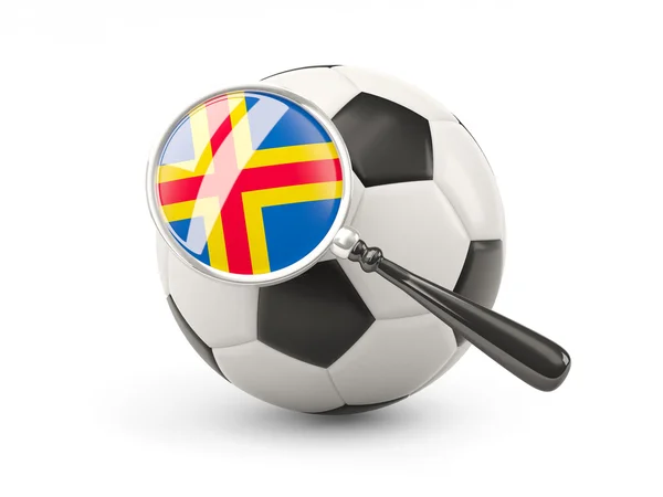 Football with magnified flag of aland islands — Zdjęcie stockowe