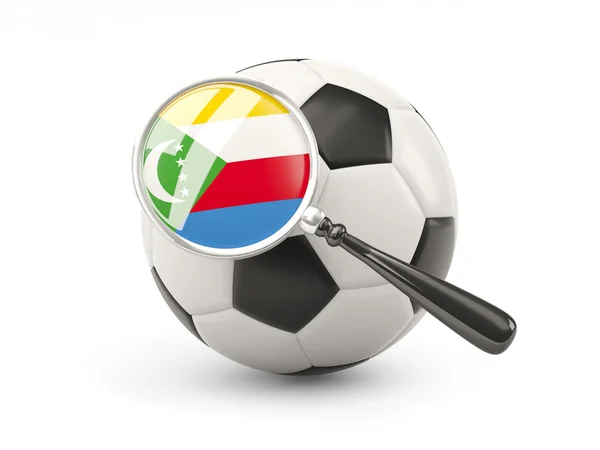 Football with magnified flag of comoros — 图库照片