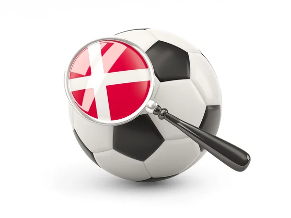 Football with magnified flag of denmark — Stockfoto