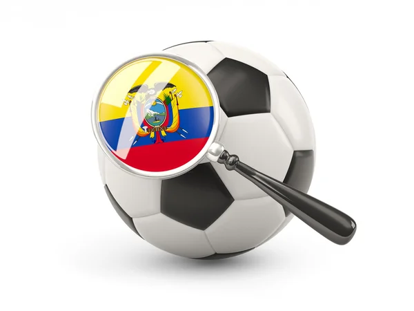 Calcio con bandiera ingrandita di ecuador — Foto Stock