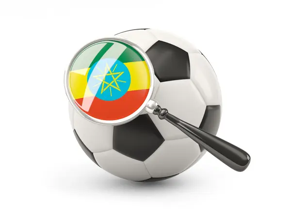 Calcio con bandiera ingrandita di etiopia — Foto Stock