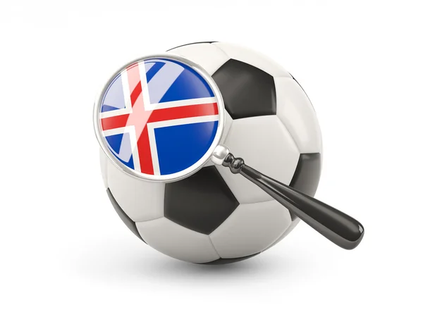 Football with magnified flag of iceland — Stock fotografie