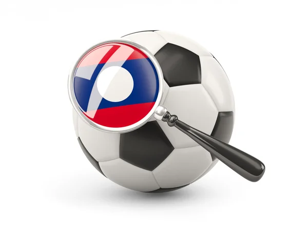 Football with magnified flag of laos — Zdjęcie stockowe