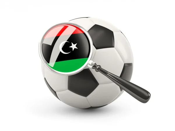 Football with magnified flag of libya — 图库照片
