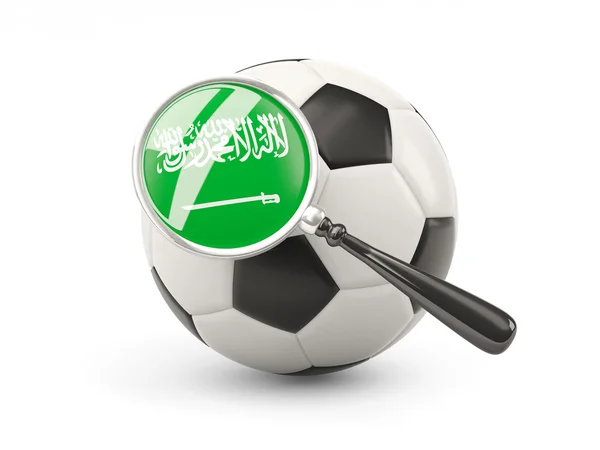 Football with magnified flag of saudi arabia — Stockfoto