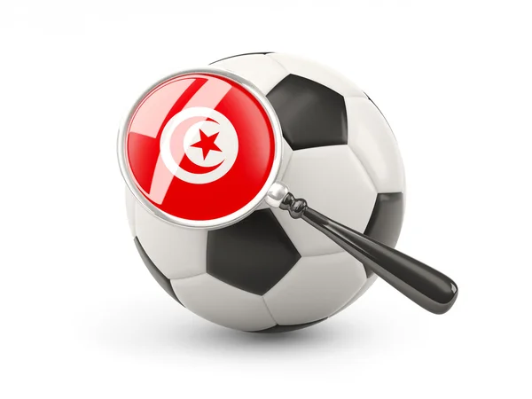 Football with magnified flag of tunisia — Stockfoto