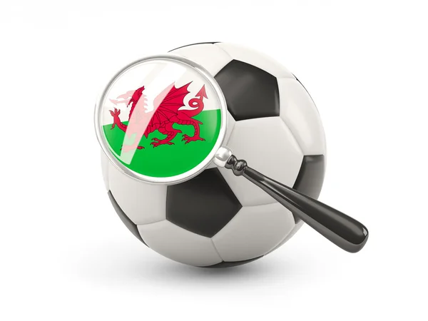 Football with magnified flag of wales — Stockfoto