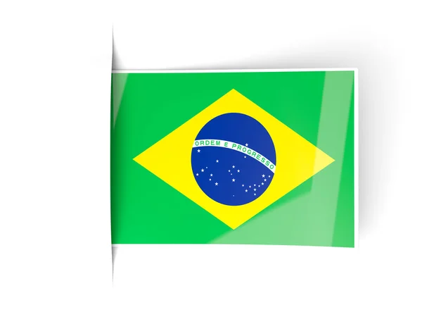 Vierkante label met vlag van Brazilië — Stockfoto